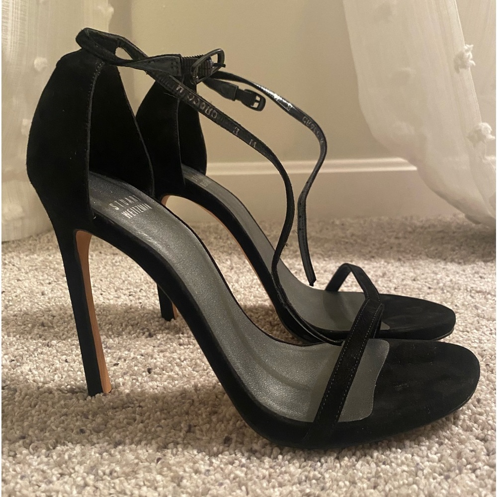 Stuart Weitzman Nudist Suede AW Sandal Size 38/8 in Black